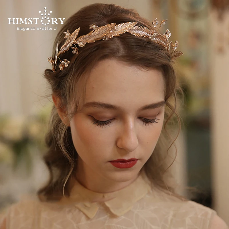 

HIMSTORY Vintage Wedding Headband Handmade Rhinestone Bridal Headpiece Leaf Crown Women Party Hair Accessories