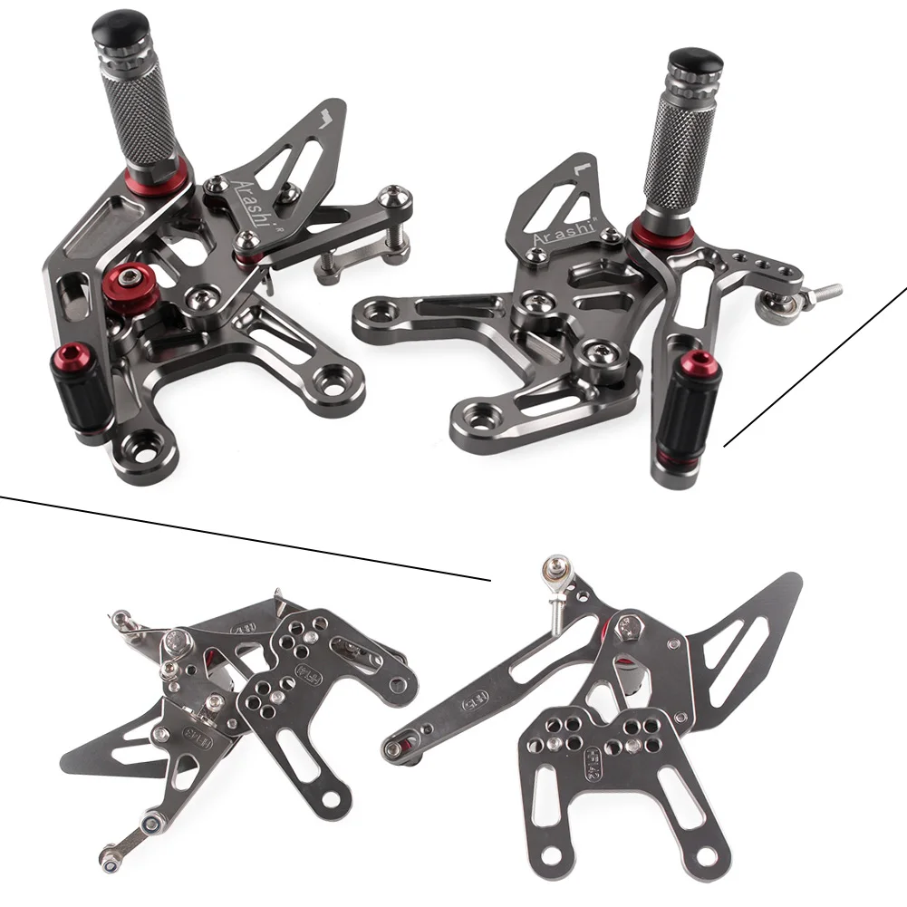 

Gray Motorcycle Adjustment Rider Rearset Foot Pegs For Kawasaki Ninja ZX10R 2015 CNC Aluminum