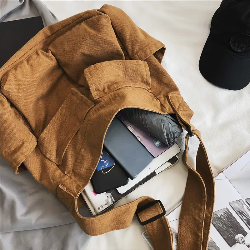 Sac Besace en Toile Multi-poches, avec Fermeture Éclair, Grande Taille, de Grand Magasin, Hip Hop, pour Adolescent et Étudiant, Sac à Main pour