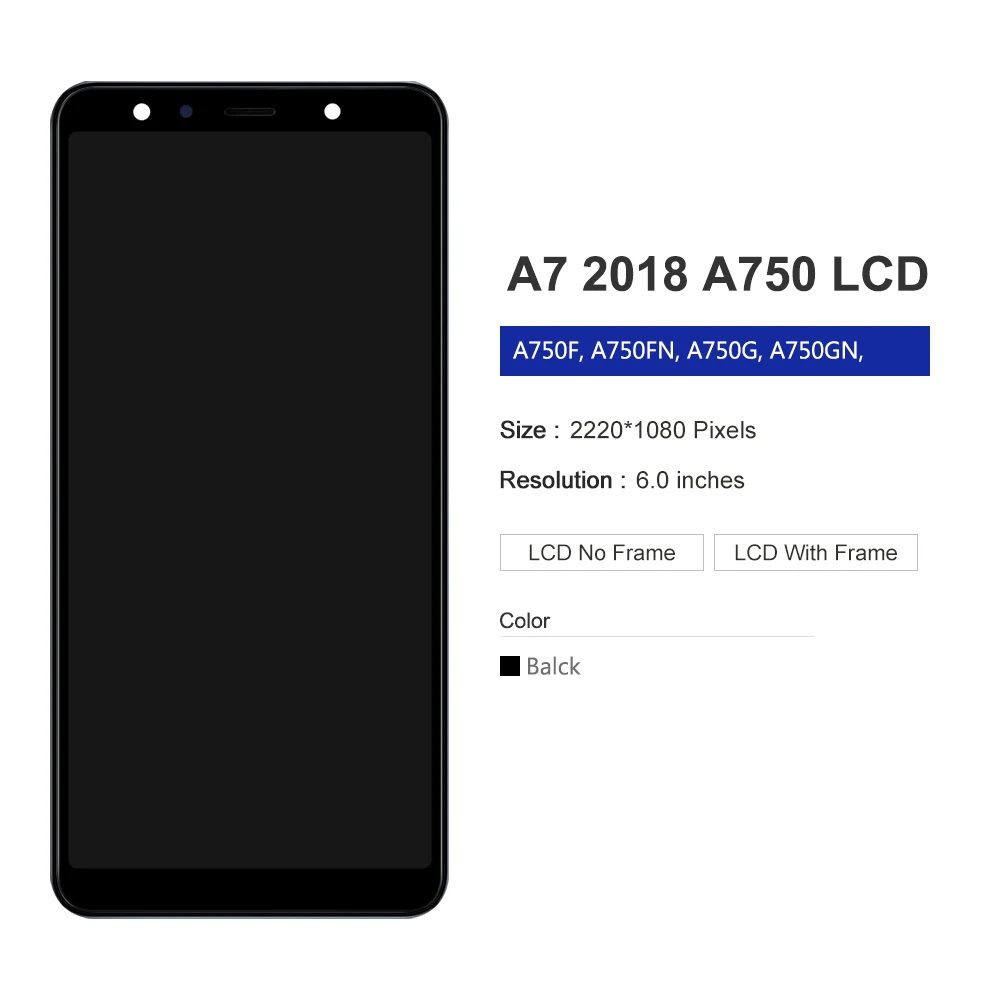 Aaa qualität a750 tft display für samsung a7 2018 display SM-A750F a750f bildschirm mit rahmen touchscreen digitalis ierer ersatz