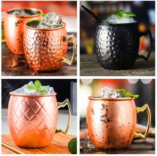 Hammered Copper plated Stainless Steel Moscow Mule Mug Drum-Type Beer Cup Coffe Cup Water Glass Drinkware