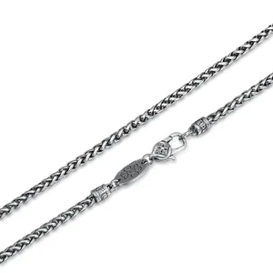 BOCAI 3MM Perhiasan Perak Murni 100% S925 Trendi Baru Kalung Buddha Enam Karakter Mantra Vajra Tali Rami Pria dan Wanita 12 kalung vajra penjualan terbaik - №