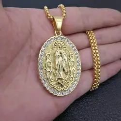 Vintage Catholic Virgin Mary Pendant Necklace Men and Women Religious Christian Prayer Amulet Jewelry Anniversary Gift