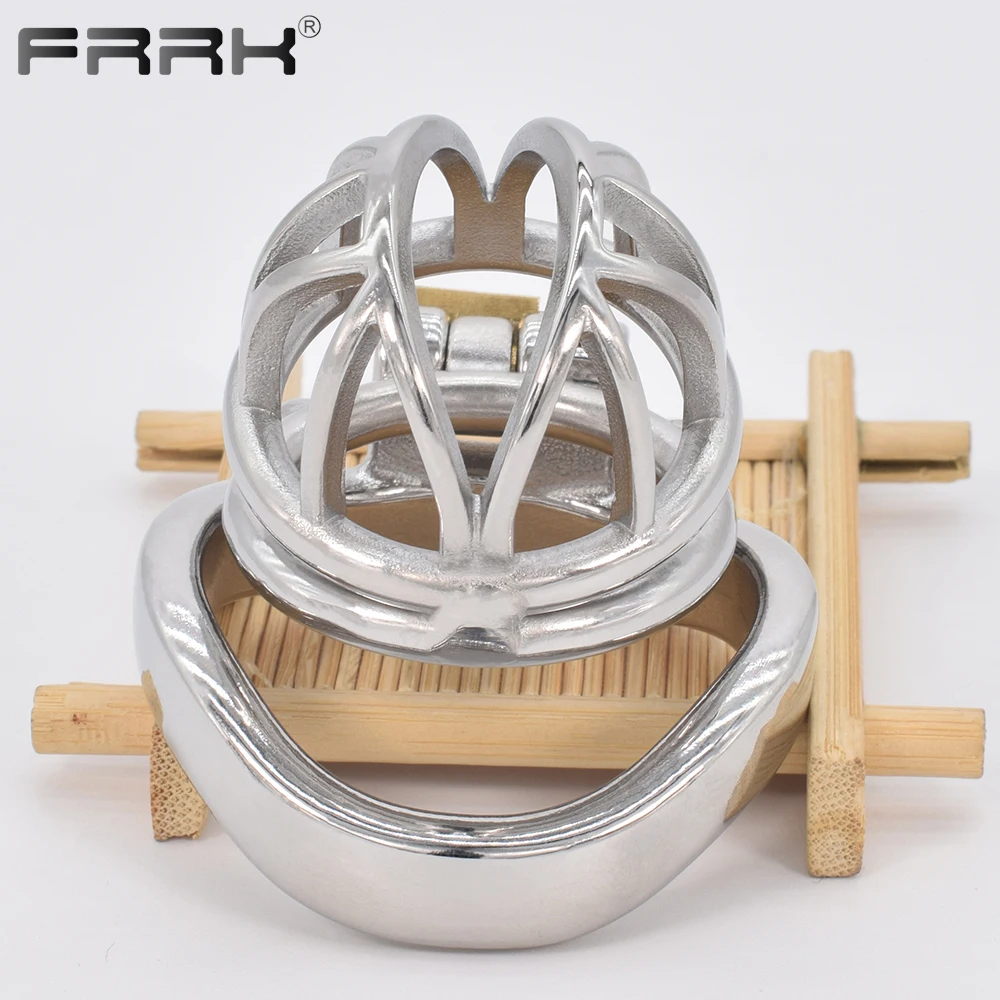 FRRK Chastity Cage Kit Metal Male Bondage Belt Devices Steel Penis Rings Cock Lock Holy BDSM Fetish Adult Sex Toys for Men