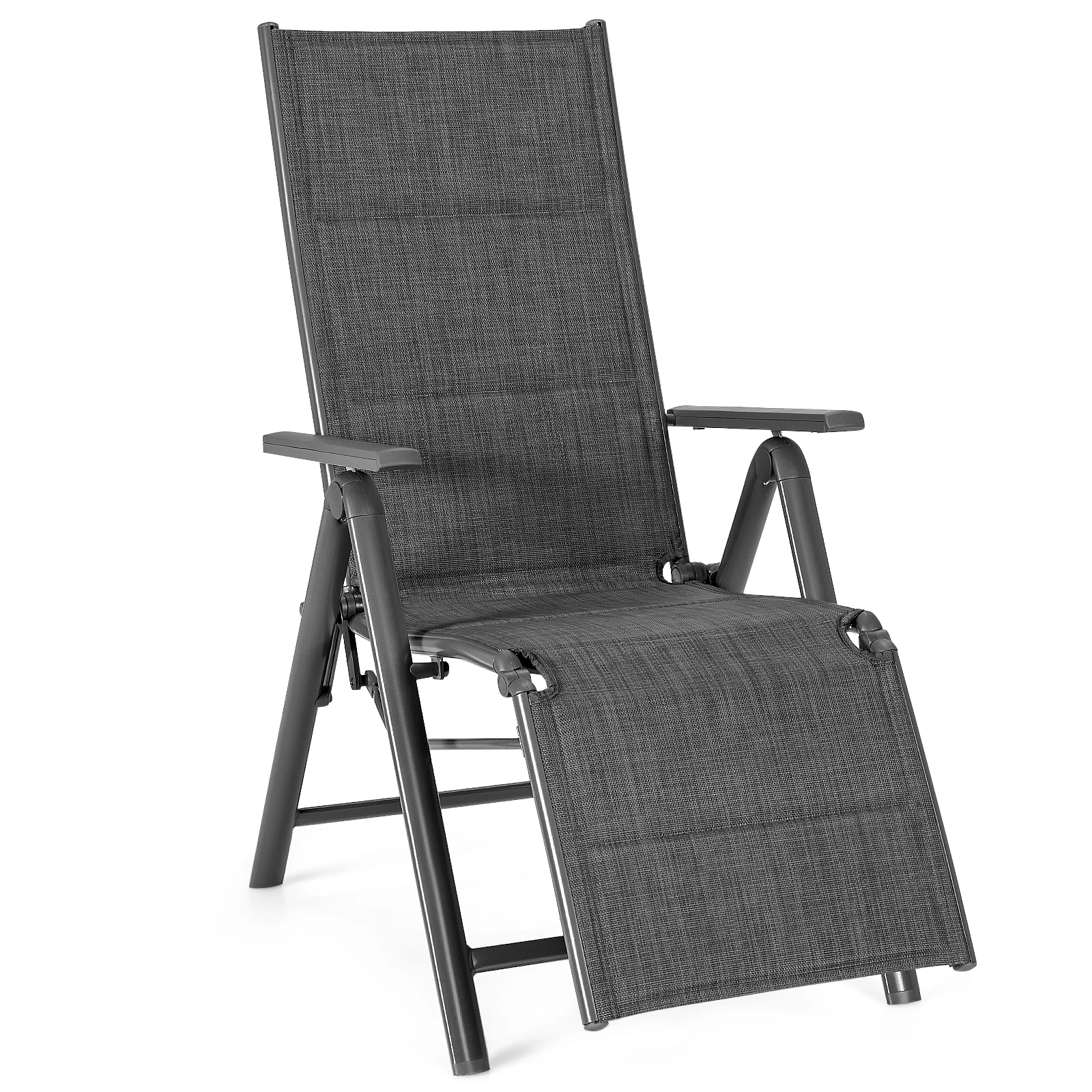 Patiojoy Outdoor Foldable Reclining Padded Chair Aluminum Frame Adjustable