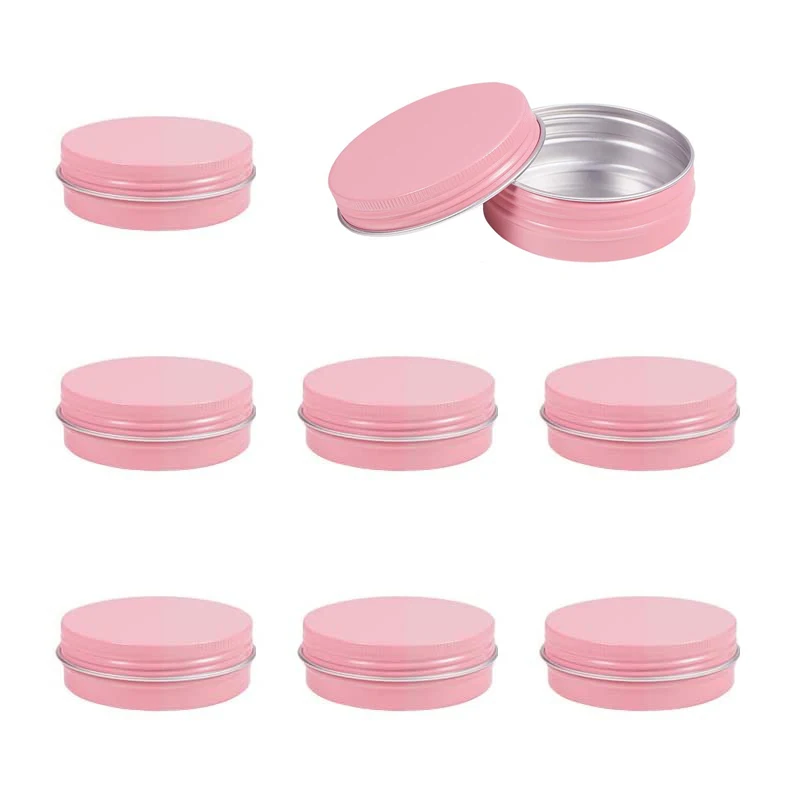 

100pcs 60g 2oz Pink Cream Jar Round Tin Cosmetic Lip Balm Containers Nail Craft Pot Refillable Bottle Screw Thread Lids