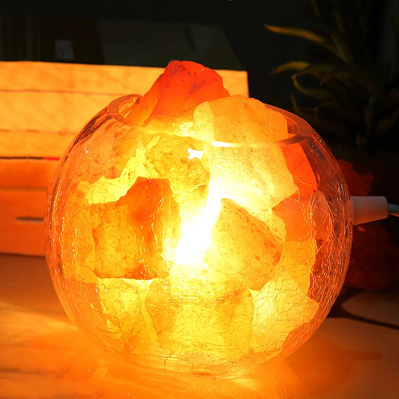 

Glass Cylinder Crystal Salt Lamp Himalaya European Style Decorative Small Table Lamp Creative Bedroom Warm Wedding Bedside Lamp