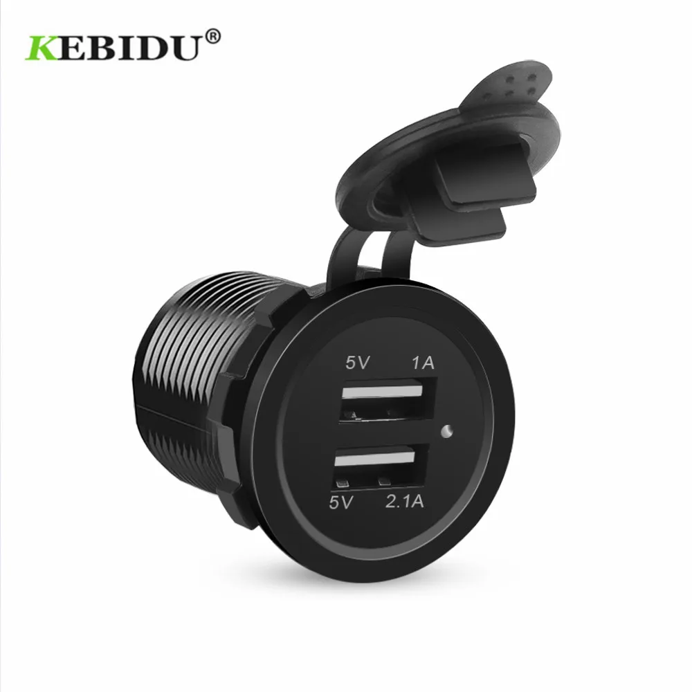 KEBIDU Universal Cigarette Lighter Car Charger USB Vehicle DC12V-32V Waterproof Dual USB Charger 2 Port Power Socket 5V 2.1A/1A