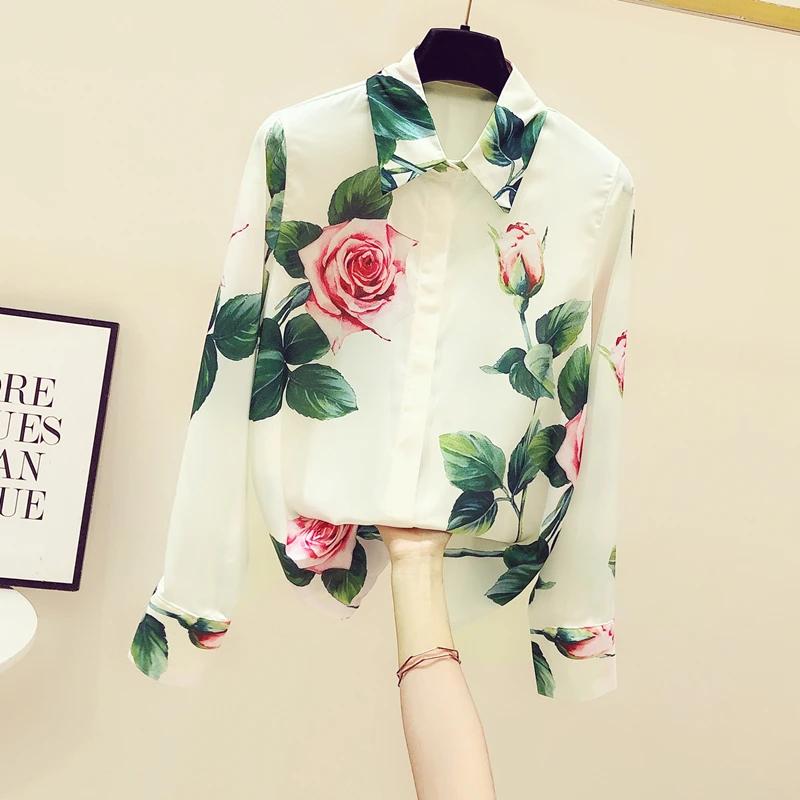 2021 Spring Lady's elegant floral print long sleeves Shirts High quality women's Blouses&Shirt Tops C805