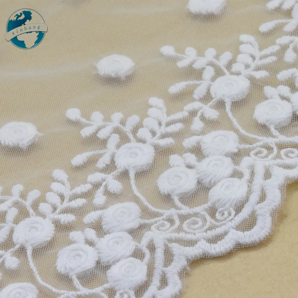 12.5cm White Cotton Lace Embroidery French Lace Ribbon Fabric Guipure Diy Trims Warp Knitting Sewing Accessories Doll Dress#3007