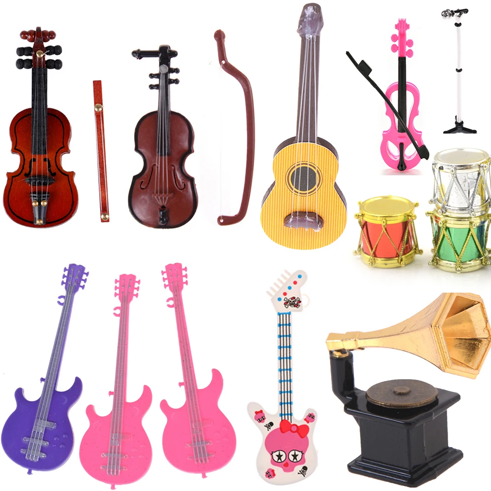 Microphone Phonograph Guitar Violin Trumpet Saxophone Drum Doll Musical Instrument for Dolls Music House Bar Doll Accessories