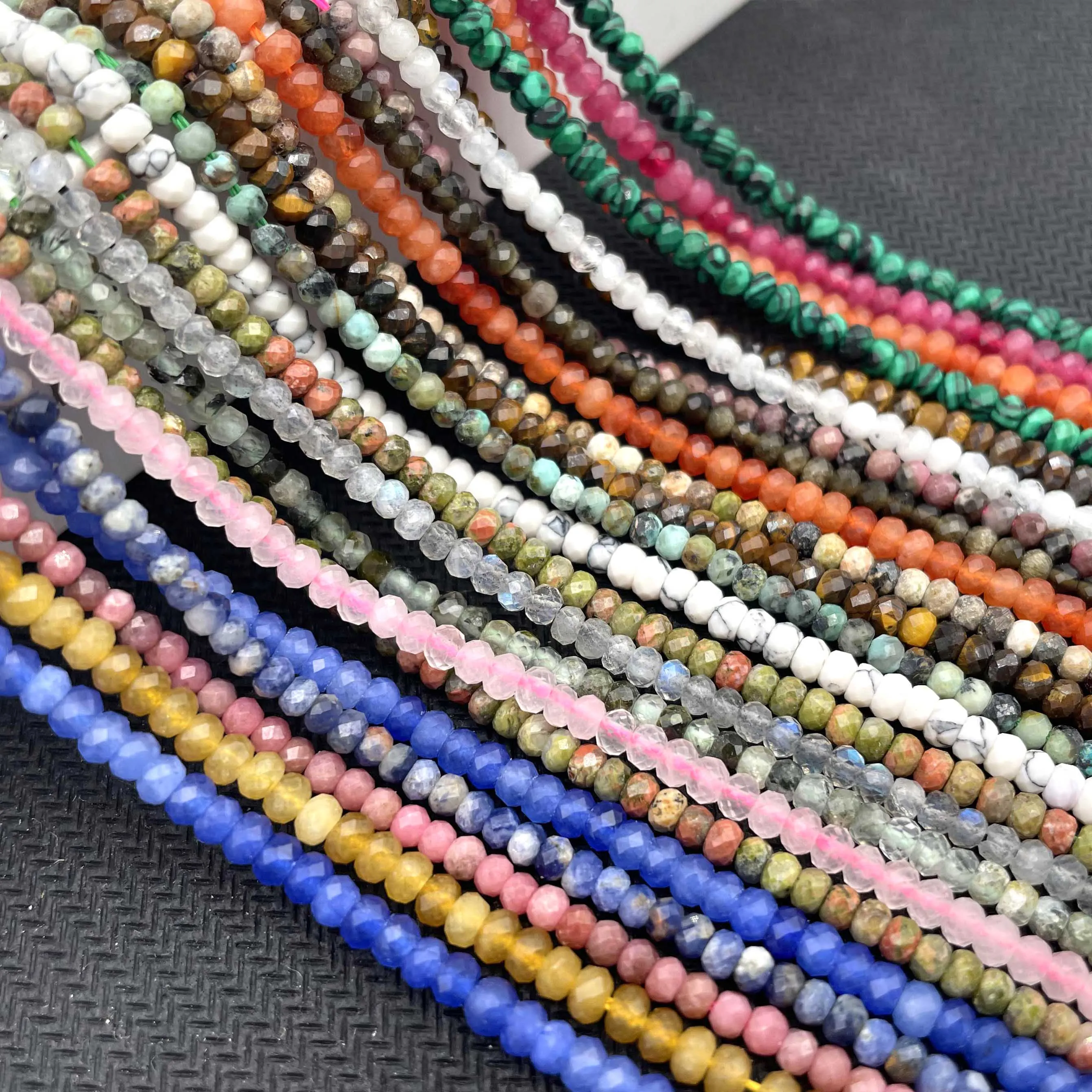 2mm Natural Faceted Labradorite Agates Jades Tourmaline Stone Spacer Rondelle Small Waist Beads For Jewelry Making DIY Necklace