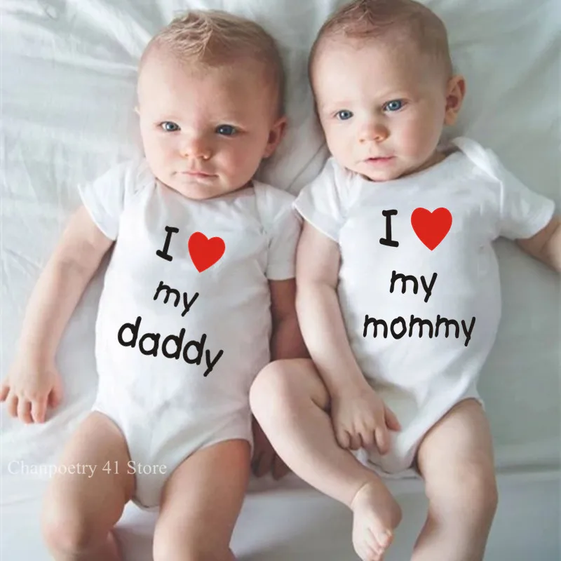 I Love My Daddy Mommy Newborn Boys Girls Romper Infant Cotton Toddler Baby Short Sleeve Jumpsuit Clothes Twins Baby Clothes