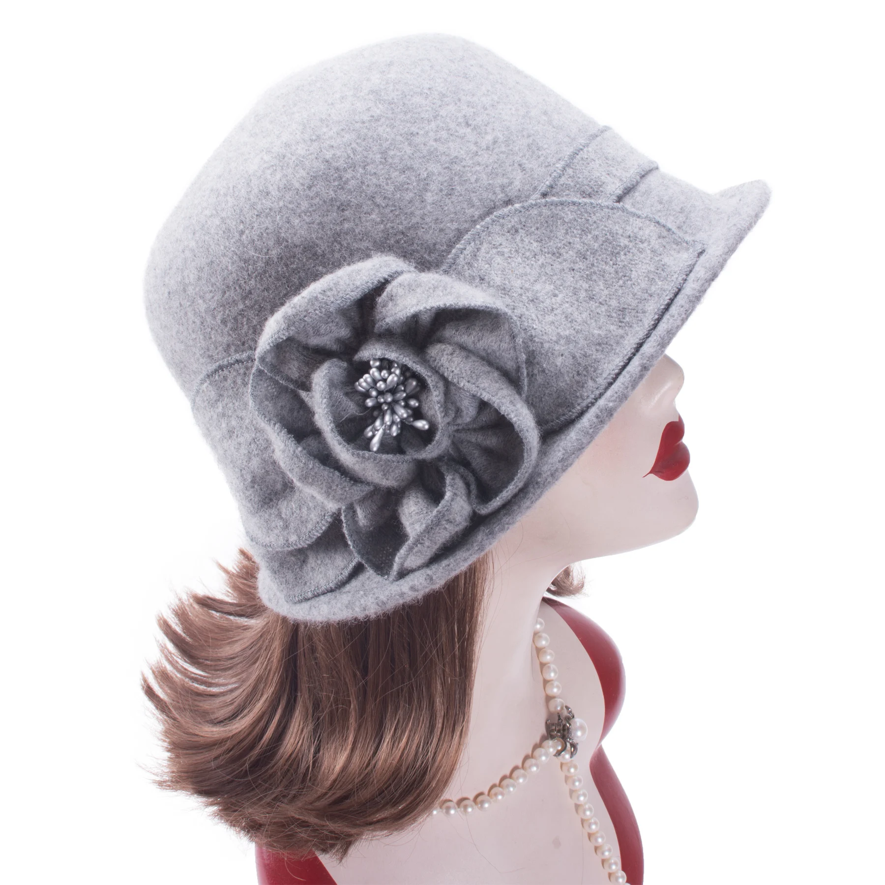 Womens Vintage Style Asymmetrical Brim Cloche Bucket 60% Wool Winter Hat T492