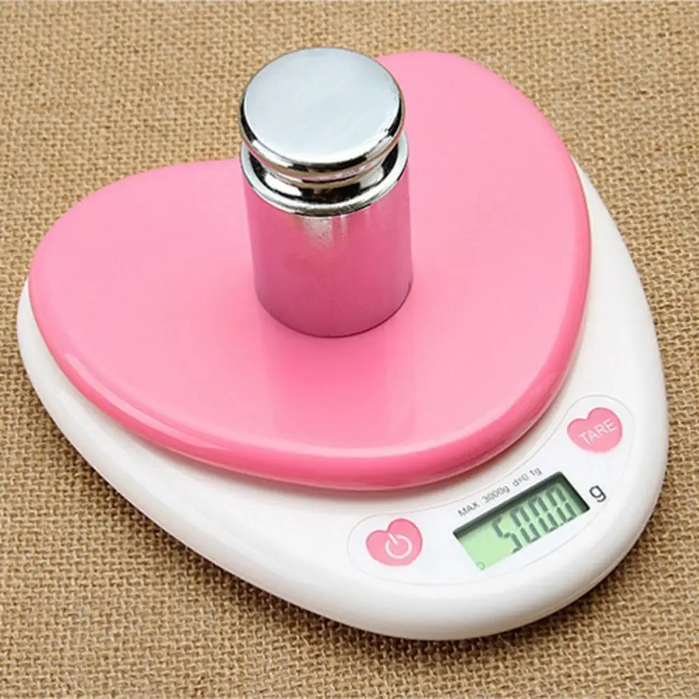 3kg/0.1g Digital Scale Easy to Use Nice-looking ABS Heart-shaped Kitchen Electronic Cooking Baking Scale for Home