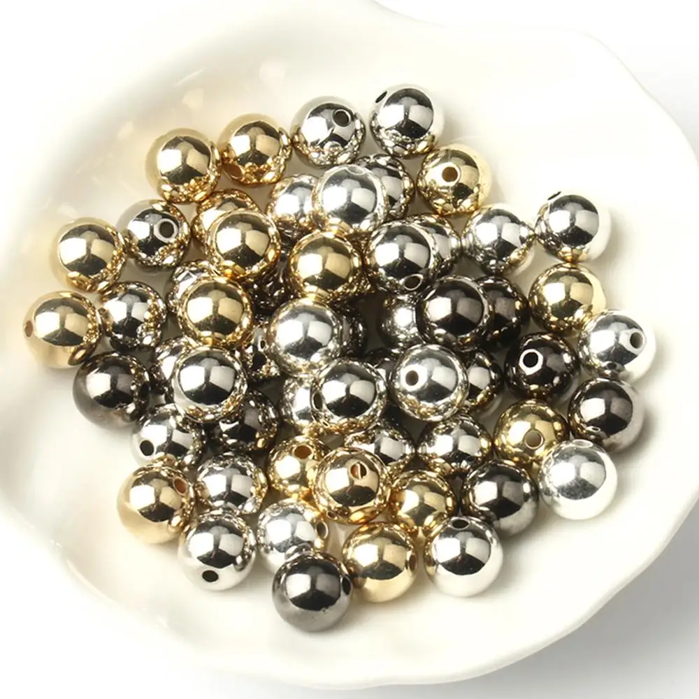 500-30pcs 3 4 6 8 10 12mm CCB Bead Gold Silver Color Round Acrylic Seed Spacer Beads For Jewelry making Supplies Accessories DIY