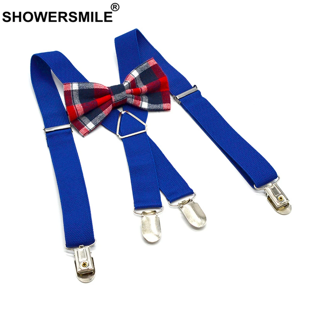 Suspender Bayi dengan Dasi Kupu-kupu Kulit Anak-anak Kawat Gigi Pernikahan Gaya Inggris Merah Abu-abu Biru Set Suspender Anak Laki-laki Solid 65Cm * 2.5Cm