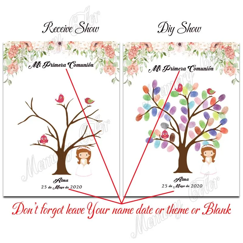 Personalized Theme Name Date Fingerprint DIY Painting Guestbook For Girl First Holy Communion Party Decoration (No Wood Frame) view 3