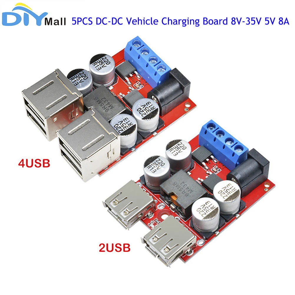 

5PCS DC-DC Vehicle Charging Board 8V-35V 5V 8A Power Supply Depressurization Module 2/4 Port USB Output Mobile Charger