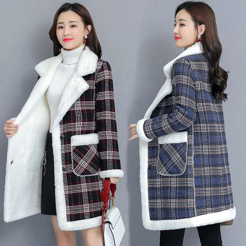 

Women Add Cashmere Woolen Coat Ｎew Female Autumn Winter Wool Jacket Mom Thick Warm Overcoat Loose Fashion Woolen Coats C669