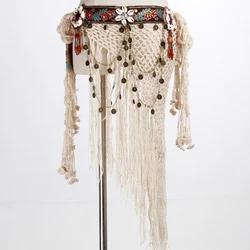 Belly Dance Tribal Hip Scarf White Tassel Belt for Tribal Style Handmade Dance Accessories Indian Waist Chains Halloween