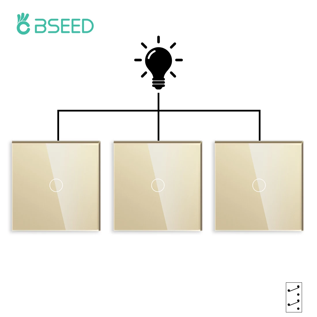 Bseed EU-Standard 1/2-Gang 2/3-Wege Touch-Lichtschalter Schwarz Weiß mit Kristallglas-Panel Wandschalter für Treppenbeleuchtung