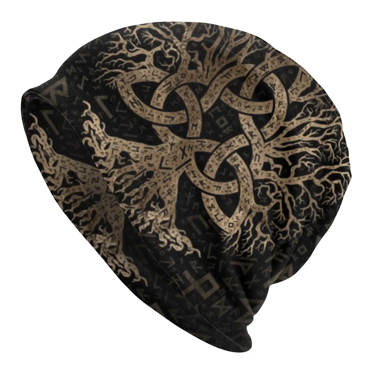 Custom Winter Warm Bonnet Homme Knit Hats Tree Of Life With Triquetra On Futhark Beanie Cap Vikings Beanies Caps Men Women