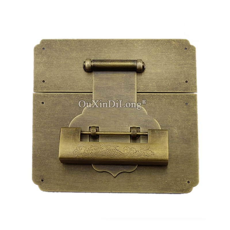 

European Antique 2PCS Pure Brass Lock Buckle Hasps Jewelry Box Chest Cases Suitcase Furniture Latches Lock + Padlock