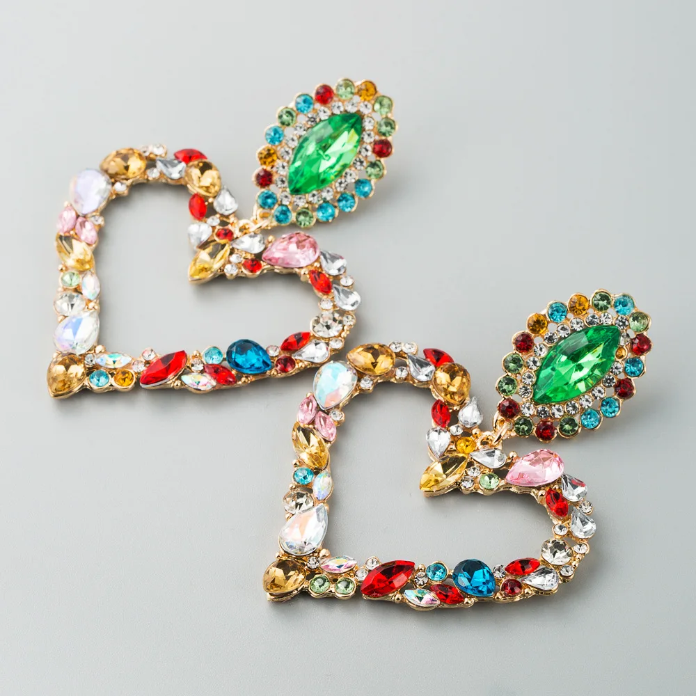 KMVEXO Hollowed-out Hanging Colorful Crystal Heart Drop Earring 2023 New Dangle Vintage Earrings Jewelry Accessories for Women