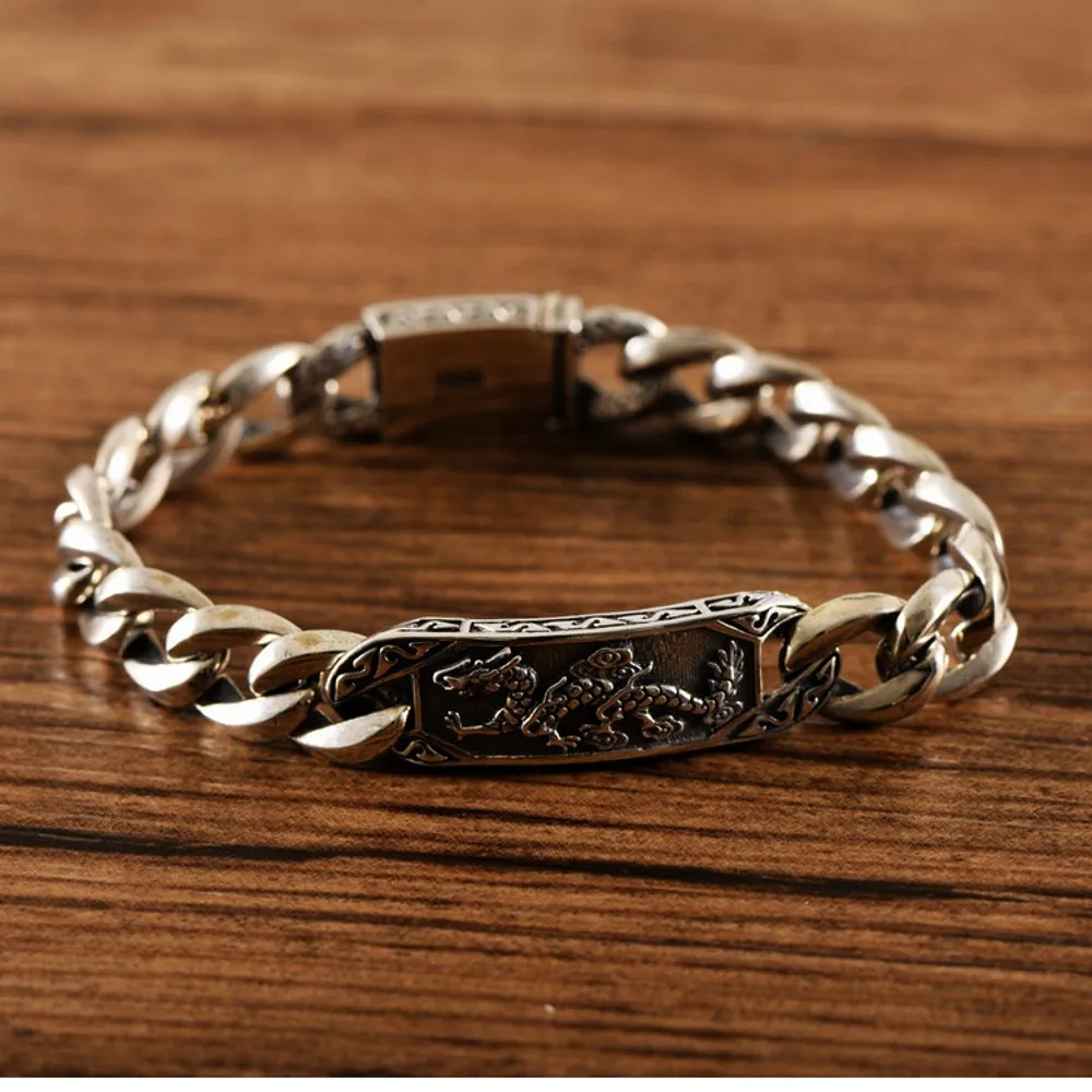 BOCAI solid S925 silver jewelry Chinese retro auspicious cloud Chinese dragon bracelet heavy domineering good luck Man bracelet