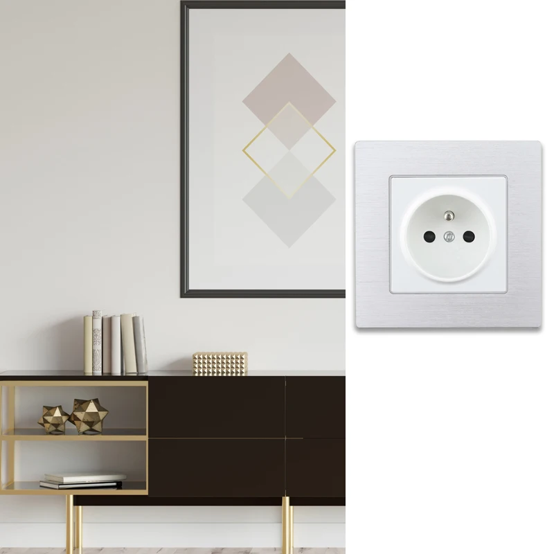 Avoir French Plug Wall Socket FR Electrical Sockets Outlets Wall Plug Aluminum Alloy Brushed Frame 16A 100-250V  Belgium Poland