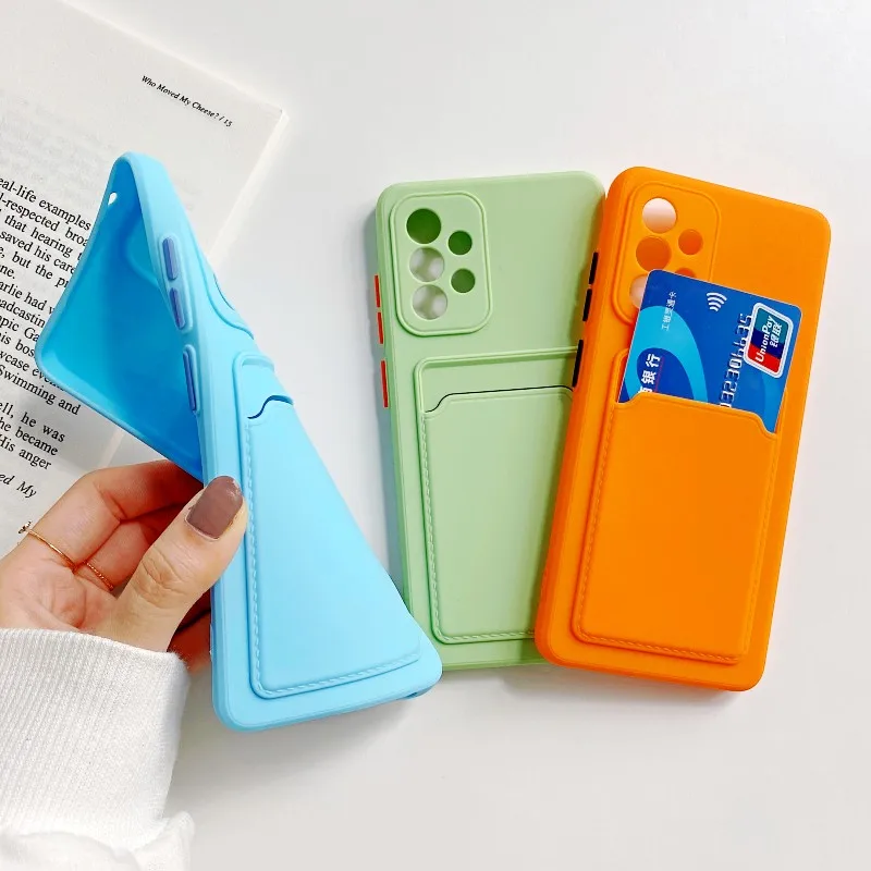 Liquid Silicone Case for Samsung Galaxy S20 FE S21 Plus Note 20 Ultra A71 A72 A52 A42 A32 Fashion Card Slot Soft Phone Cover