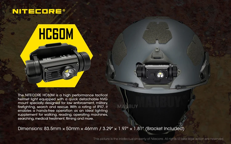Nitecore-ヘルメットマウント,nvg,hc60 hc65 hc68 hc60m,LEDヘッド