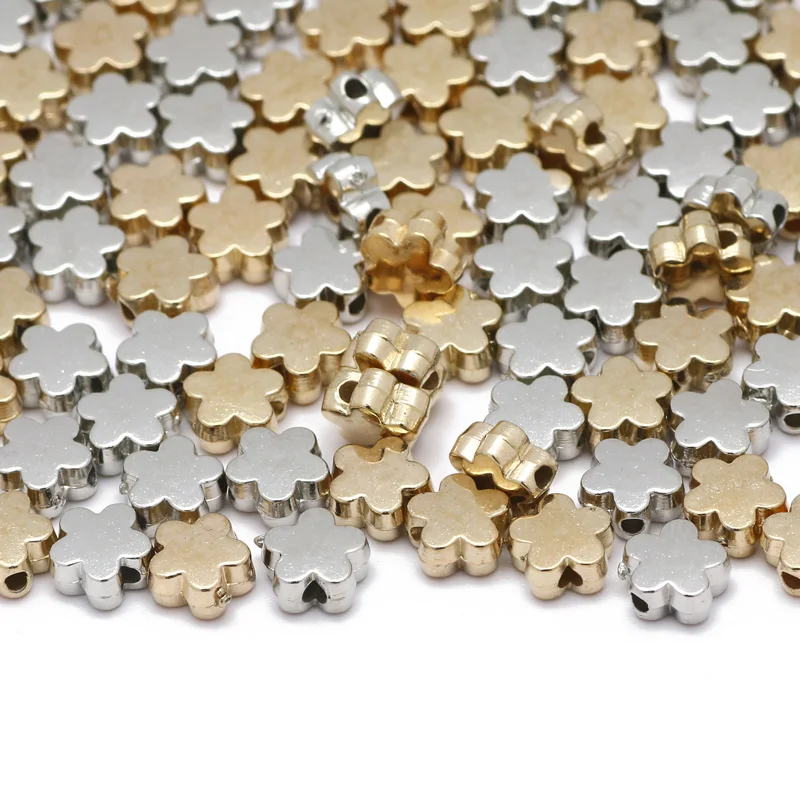 100pcs 6x3mm Gold Farbe Silber Farbe ccb Blumen perlen Acryl lose Spacer Charm Perlen für DIY Schmuck machen Ergebnisse Armband