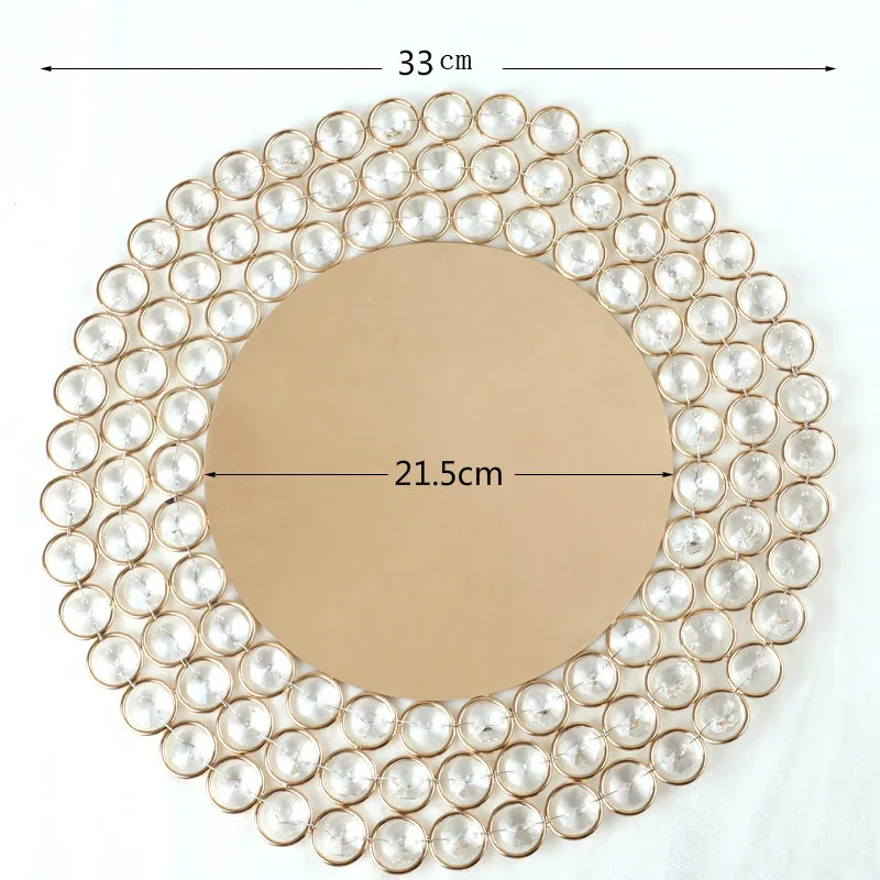 1pcs/lot  Crystal Metal Plates with 3 Layers Beaded Golden Silvery Wedding Table Decoration Wholesale