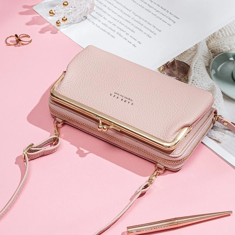 2020 New Mobile Phone Bag, Ladies and Girls, Korean Version, Cross Lychee Diagonal Bag, Multifunctional Golden Mouth Bag