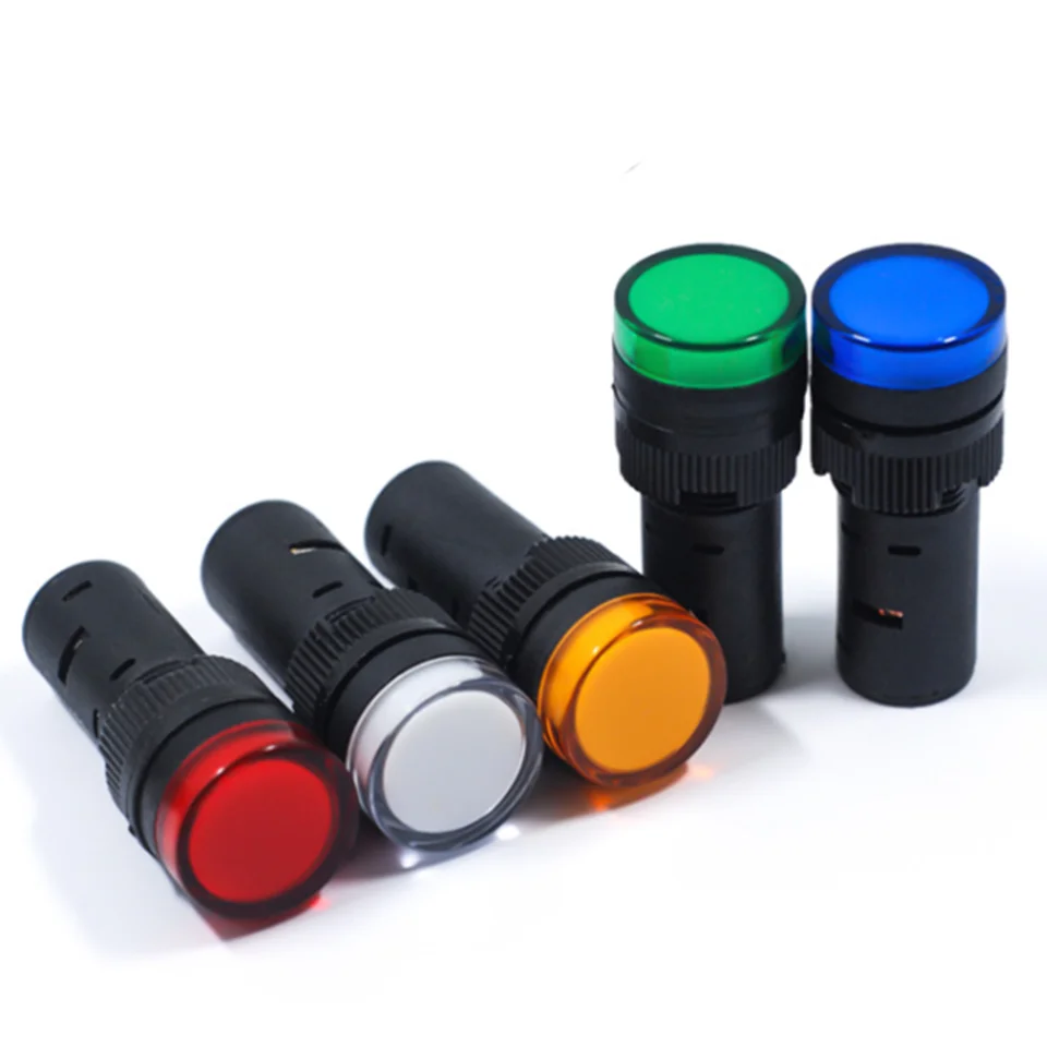 1pcs 16mm Panel Mount Signal Power Led Indicator Light Blue Green Red White Yellow Pilot Lamp AC DC 12V 24V 220V AD16-16C