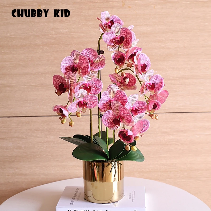 

High simulation bonsai artificial Butterfly Orchids arrangements flores artificiais arranjos ikebana in ceramic pot flowers suit