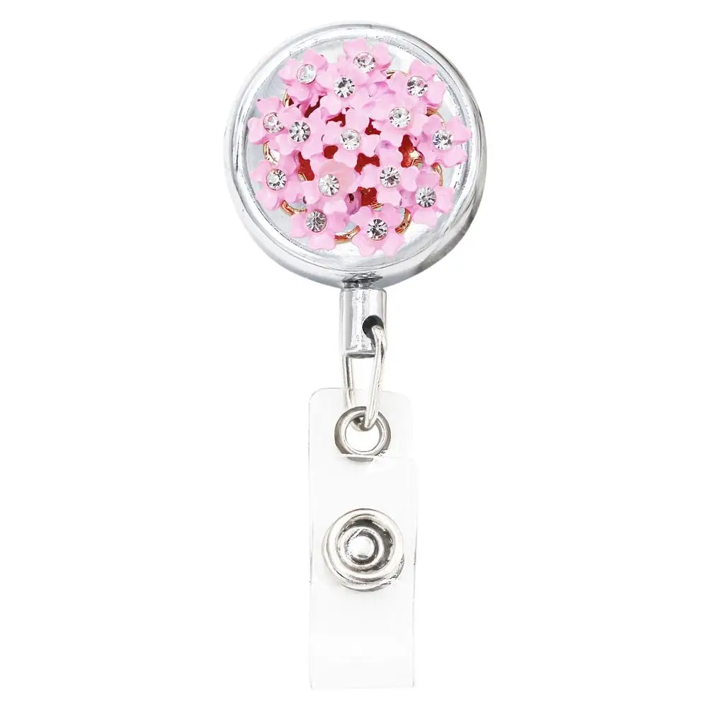 Bling Flowers Pearl Badge Reel ID Retractable Badge Holder Belt Clips Metal Heavy Duty Steel Wire Cord 3 Pack image 4