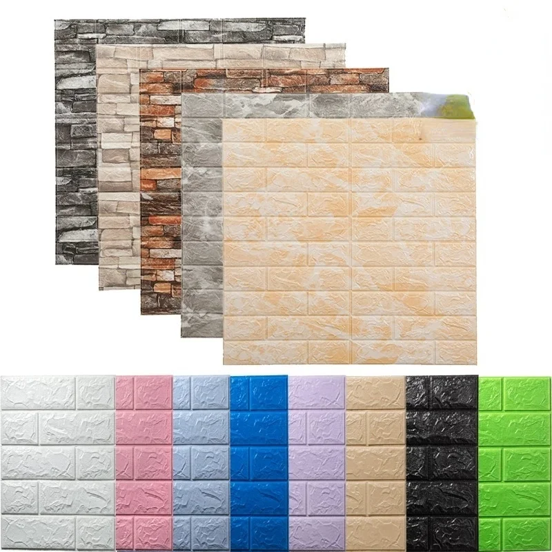 10Pcs/bag 3DWall Sticker Brick Pattern Wallpaper Bedroom Decor Waterproof Self-adhesive Wallpaper for Living Room Decor Stickers