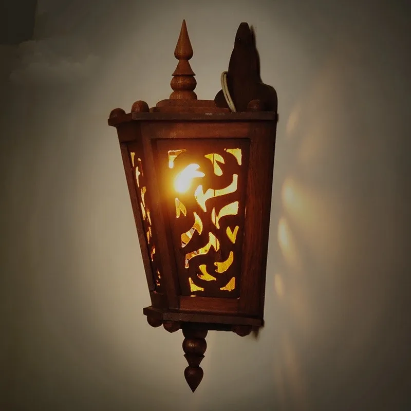 Vintage Wood Carving Wall LampTraditional Thai and Asia Style Bedroom Living Room Light Hand Crafted Decorative Wall lamp