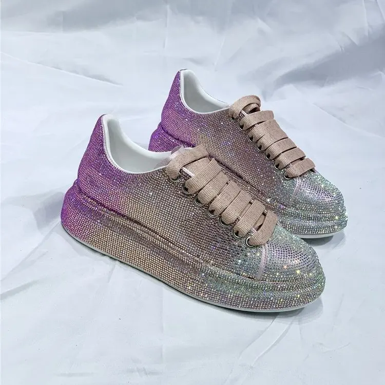 Zapatillas de deporte con brillantes para mujer, zapatos de plataforma de lujo, informales, con diamantes de imitación, a la moda