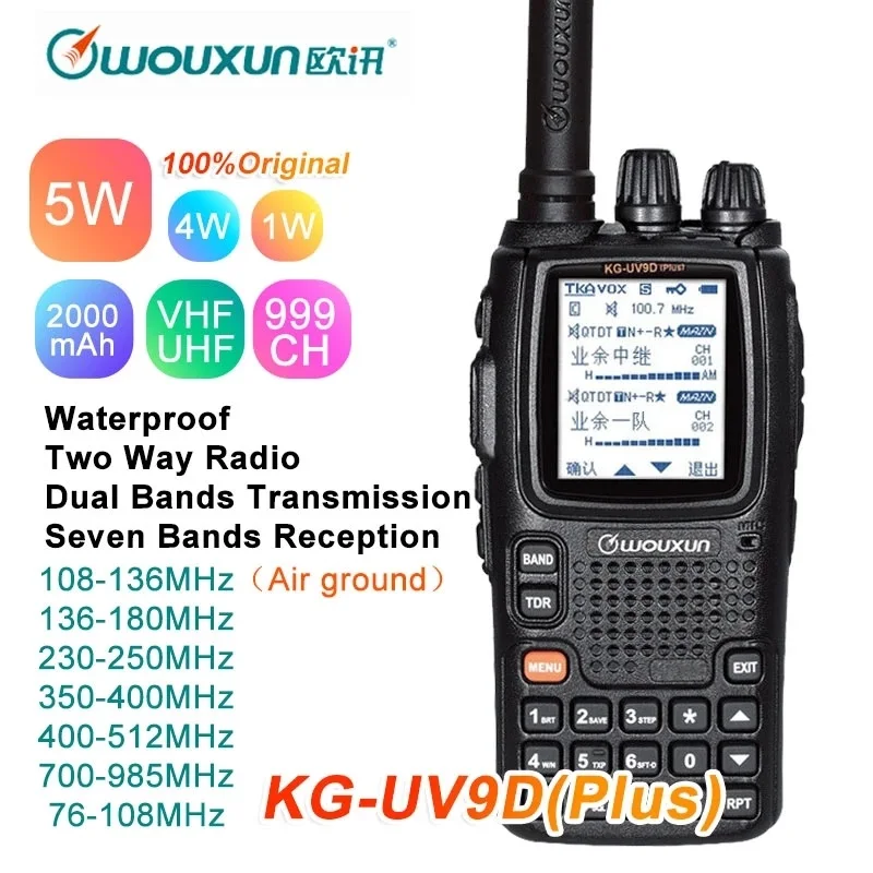 

Wouxun KG-UV9D Walkie Talkie VHF UHF Ham CB Radio Station Receiving Air Band 108-136MHz Police band 350-400Mhz UV-5R Transceiver