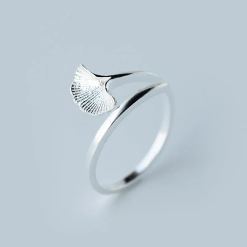 New Korean Fresh Girl Silver Plated Gingko Leaf Ring Is Suitable for Trendy Lady Can Be Adjusted for Daily Wear of Party Jewelry