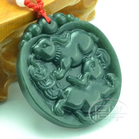 Wonderful 2 rabbit Amulet Bottle Green Jade Pendant Lucky Bless Necklace Apotropaion