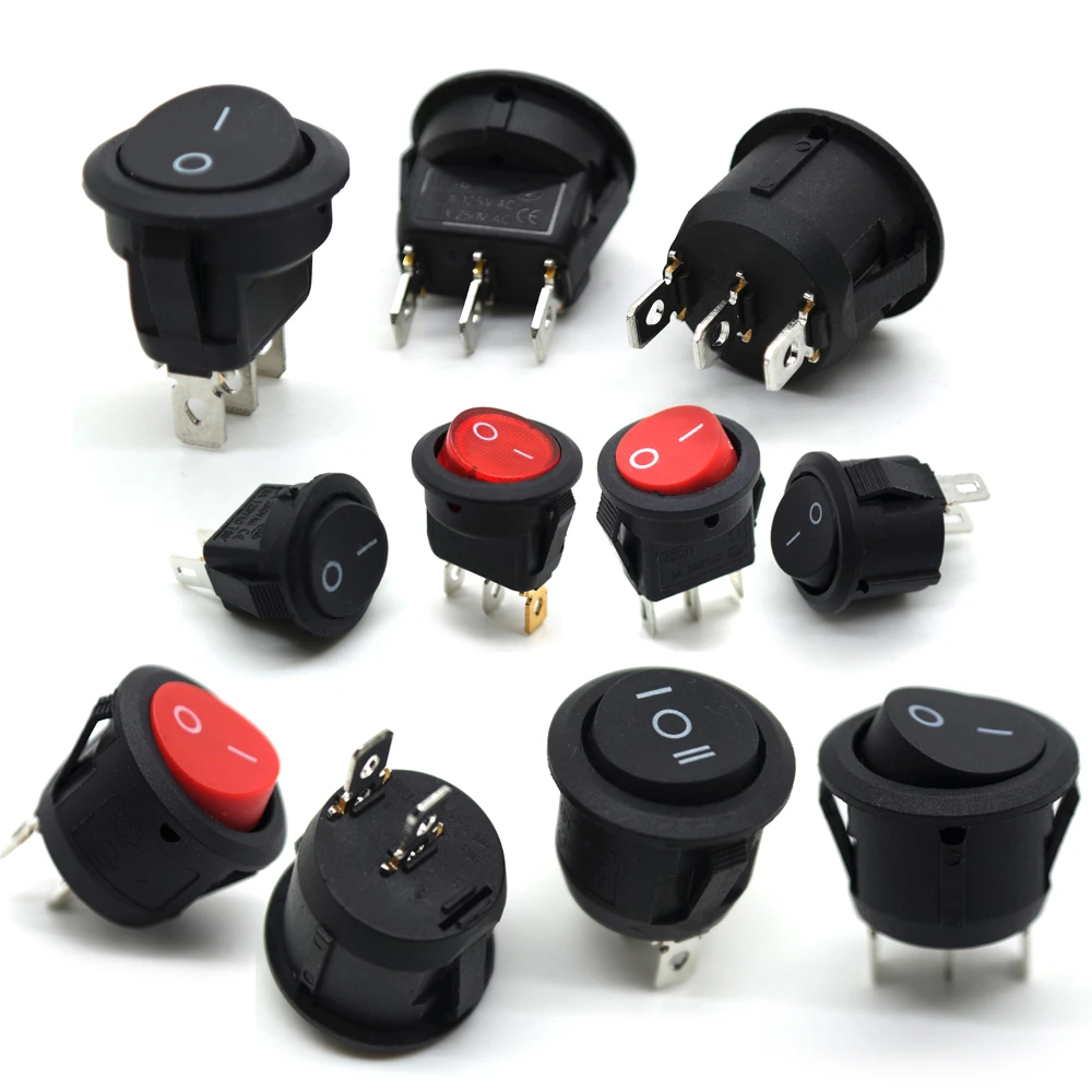 KCD1 Round Shape Rocker Switch,2/3 Position,black ON-OFF,2/3 Pin,Electrical Equipment With Lighting Power,16.5mm 23mm red light