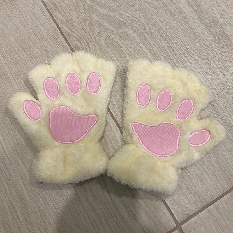 Nieuwe Winter Handschoenen Vrouwen Beer Pluche Kat Paw Claw Handschoenen Leuke Kitten Vingerloze Wanten Kerst Halloween Voor Meisjes Gift Handschoenen