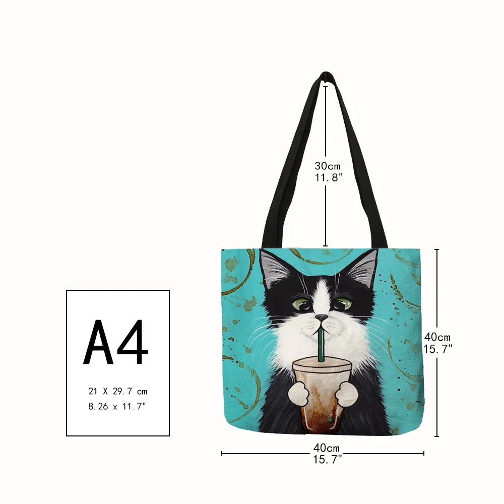 Personalized  Cat Tote Bag For Women Lady Folding Reusable Linen Shopping Bag With Print Travel School Bags Handbag