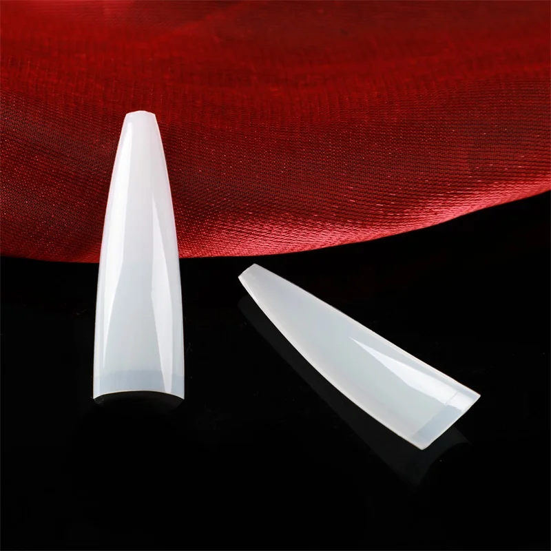 Long Long Coffin False Nail Tips Wide Size French Fingernail Extension Salon Clear Natural Color PS box Pacakge