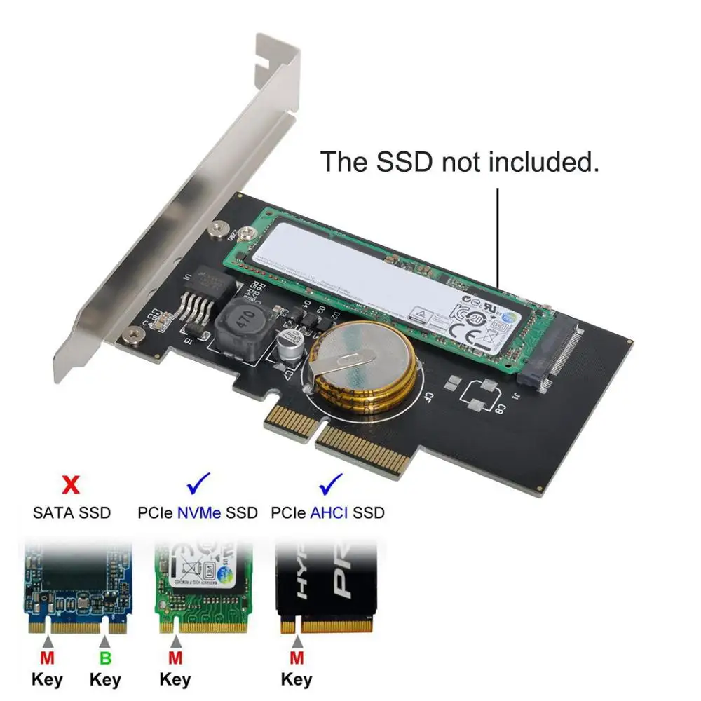 PCI-E 3.0 x4 to M.2 NGFF M Key SSD Nvme Card Adapter PCI Express with Power Failure Protection 4.0F Super Capacitor